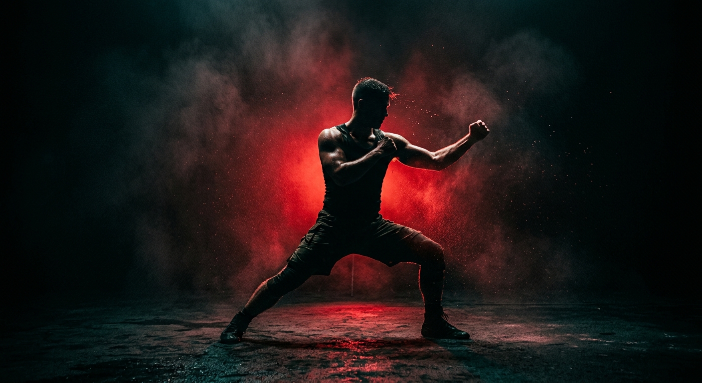 Martial artist in fighting stance
